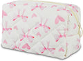 Quilted Makeup Bag Floral Cotton Make up Bag Puffy Coquette Makeup pouch Aesthetic Cute Travel Toiletry Bag for Women Girls