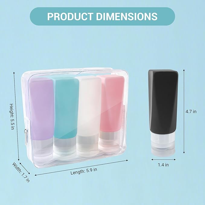 Travel Bottles Leak Proof,3 oz TSA Approved Silicone Squeezable, Refillable Containers Set for Toiletries Shampoo Conditioner Lotion