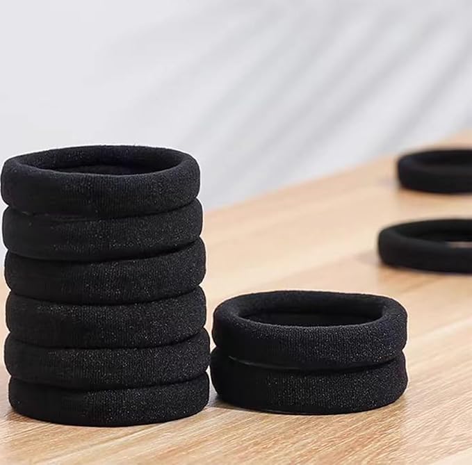 200PCS Black Hair Ties for Women Girls Seamless Thick Hair Band Elastic Hair Ties No Damage Ponytail Holder for Long Lasting Braids Ponytails and Medium Hair Cotton Elastic Bands Soft Hair Accessories