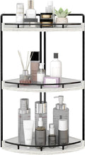 Dorhors 3-Tier Corner Bathroom Organizer Countertop for Storage,Vanity Tray,Wood Counter Organizer for Kitchen,Bathroom,Dresser (Rustic White)