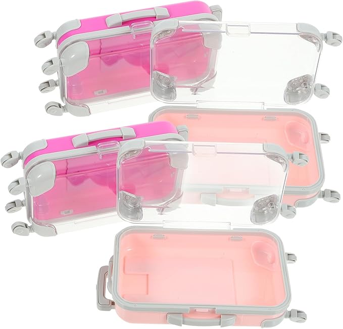 SAFIGLE 4pcs Mini Lash Storage Case Set with Retractable Handle, Waterproof Portable Makeup Organizer for False Eyelashes, Compact Travel Cosmetic Container in Pink and Rose Red