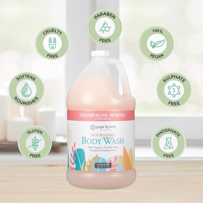 Ginger Lily Farms Botanicals Nourishing Body Wash, Champagne Mimosa, 100% Vegan & Cruelty-Free, Citrus Blend Scent, 1 Gallon (128 fl oz) Refill