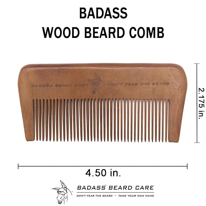 Badass Beard Care Wood Beard Comb for Men - Fine Tooth, Anti-Static
