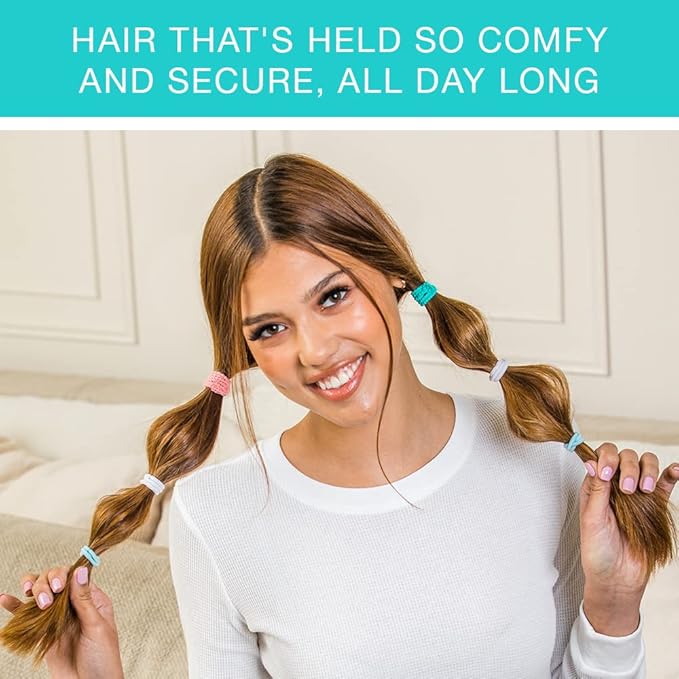 Scunci by Conair No Damage Effortless Beauty Large Multicolor Hair Ties Elastics for Women and Men, Elastic Hair Ties with No Damage in Assorted Neutral Colors, 30 Pack