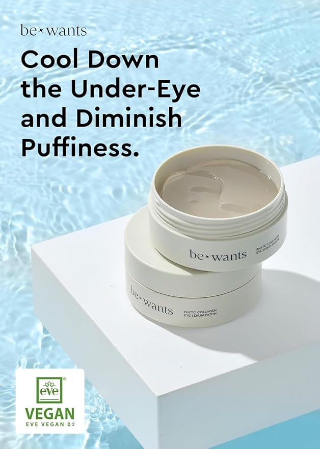 bewants Under Eye Patches for Puffy Eyes, Korean Under Eye Mask with Vegan Collagen and 71.9% Bamboo Water, Patches for Dark Circles and Cooling, 60 pieces
