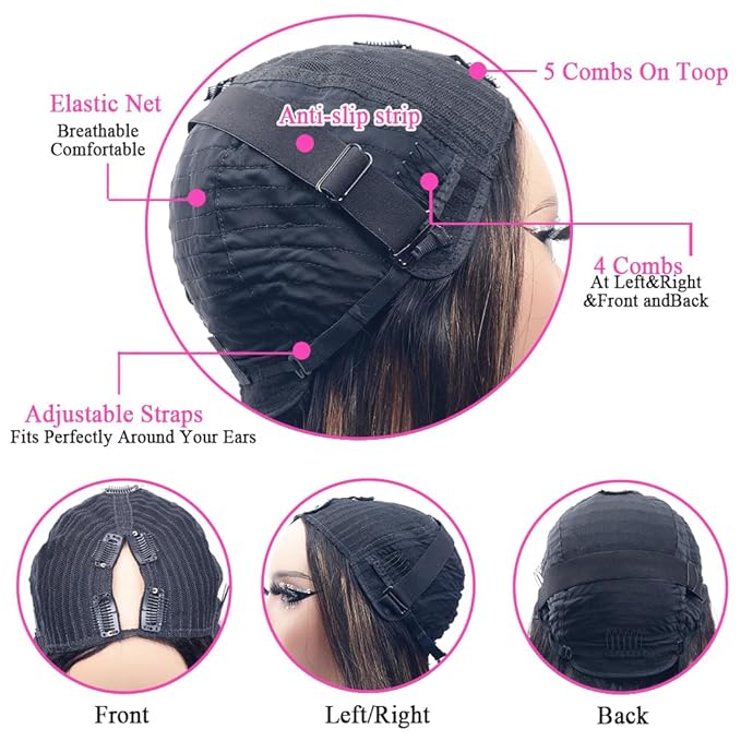 Highlight Ombre V Part Wigs Human Hair Straight Human Hair Wigs Upgrade U Part Wigs 180% Density Glueless Full Head Clip In Half Wigs 16inch FB30 Color