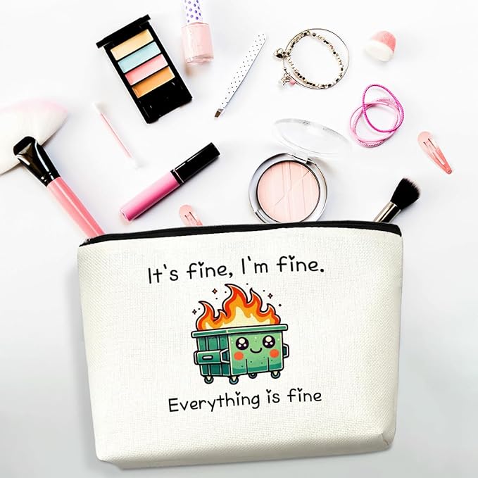 White Elephant Gifts Funny Dumpster Fire Makeup Bag, Employee Appreciation Gifts Cosmetic Bags, Inspirational Encouragement Gift for Women Girls Coworker Friends Toiletry Pouch Makeup Pouch