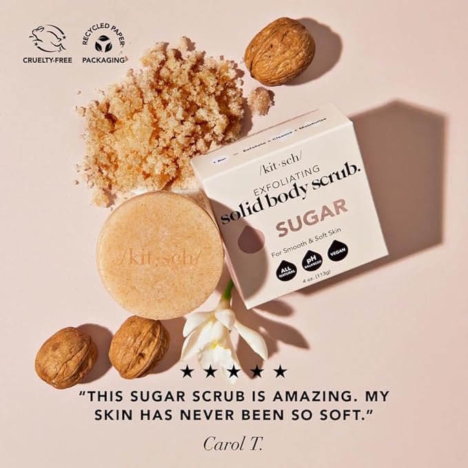 Kitsch Exfoliating Sugar Body Scrub Bar Soap – Polishing Soap Bar with Granules, Walnut Shell & Coconut Oil – Hydrating Exfoliating Body Scrub for Smooth, Glowing Skin Care – Made in the USA - 4 oz