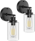 GORDNWE Set of 2 Bathroom Wall Sconce, Matte Black Vanity Light, Modern Wall Light Fixture with Clear Glass Shade and E26 Bulb Base, Wall Lamp Wall Mount Light Fixtures for Mirror, Bedroom