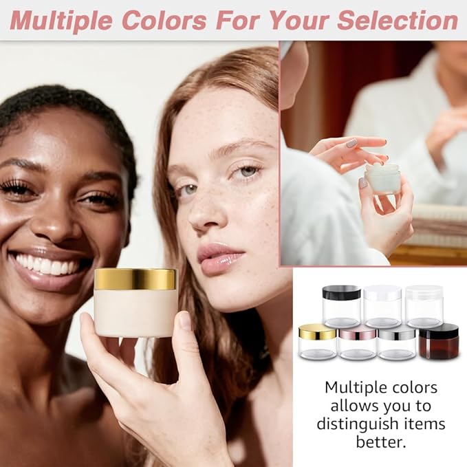 12 Pack 6 oz Plastic Cosmetic Containers With Rose Gold Lids Refillable Clear Empty Travle Jars Containers for Body Butter,Sugar Scrubs,Cream,Lotions,Candy, Label&Spatulas