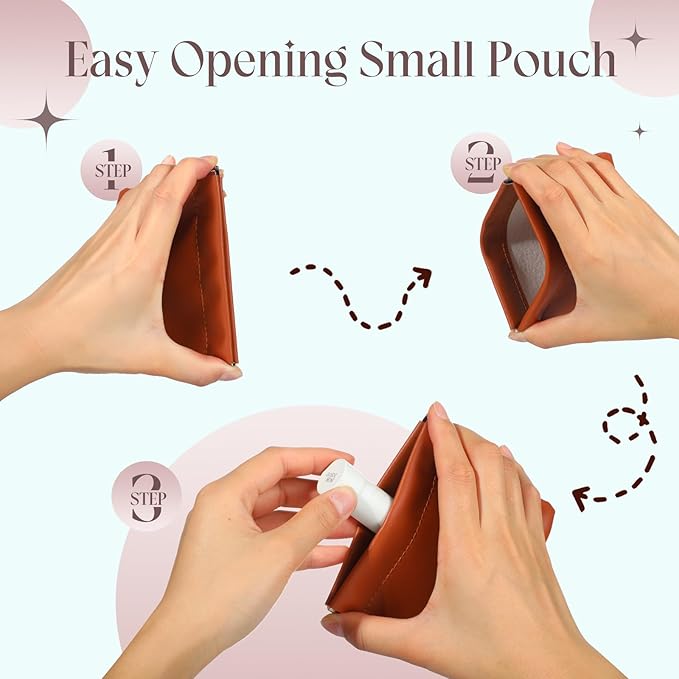 ISKYBOB 4Pcs Small Makeup Bag for Purse, 4.7in Pocket Cosmetic Bag Organizers, Waterproof PU Leather Pouches for Purse, Portable Squeeze Coin Purse for Women Mini Travel Jewelry Storage Pouch(Autumn)