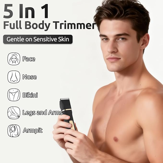 Bikini Trimmer for Women,5-in-1 Electric Razors for Women,Electric Shaver for Women's,IPX7 Waterproof Trimmer for Men Legs,with 5 Replaceable Blade Heads,USB Recharge Dock（Black）