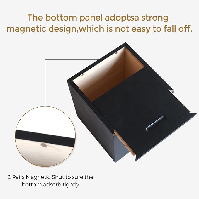 Wood Tissue Box Cover Square, Black Tissue Box Cover, Decorative Cube Facial Wooden Tissue Box Holder with Slide-Out Bottom for Bathroom, Bedroom, Dinner Table, Office, Kitchen