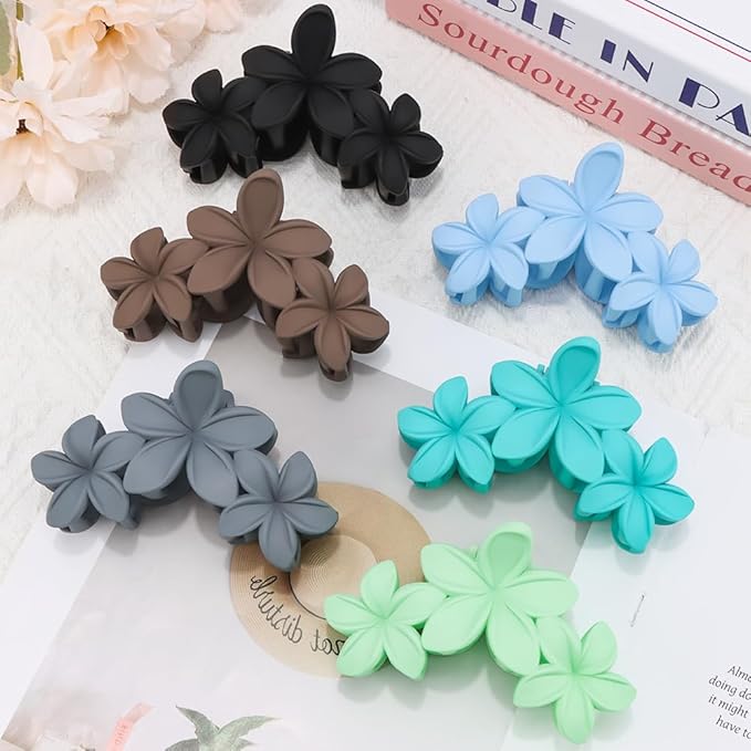Ahoney 6PCS Flower Hair Clips for Women Strong Hold Nonslip, Big Flower Claw Clip for Thick Hair, Hawaiian Hibiscus Cute Hair Clips Beach Hair Accessories for Women Girls 12