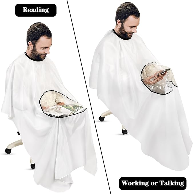 FEBSNOW Professional Barber Cape with Neck Duster Brush Large White Hair Cutting Cape with See-Through Window Salon Cape