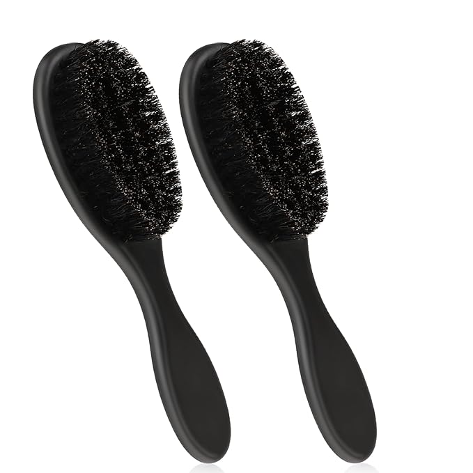 2 Pcs Hair Brush, Barber Brush, Slick Back Brushes Beard Fade Styling Comb Kit with Soft Bristles, Neck Duster Cleaning Brushes for Men, Cutting Shaving Accessories Grooming Tools with Handle (Black)