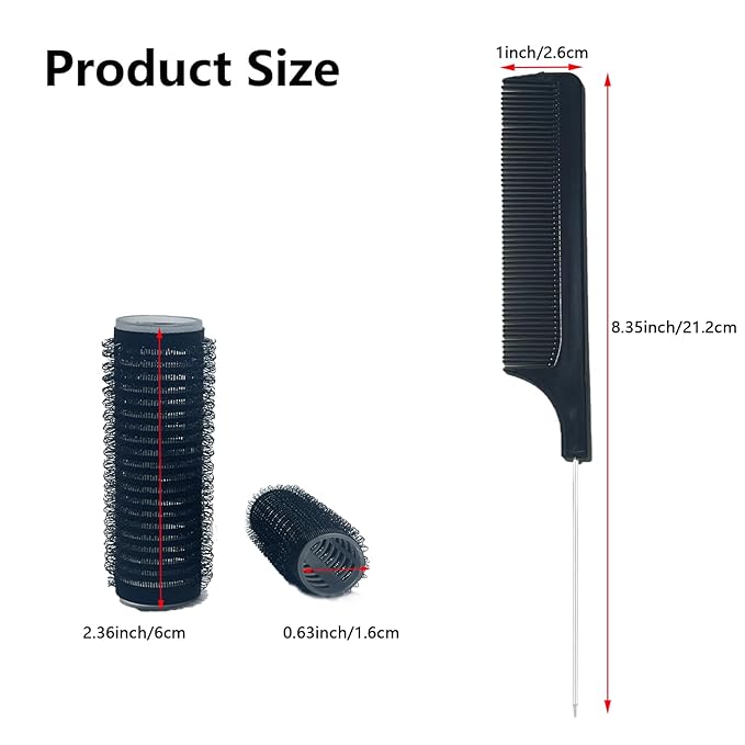 36PCS Self Grip Small Hair Curlers Black Heatless Roller Hair Curlers Pro DIY Curly Hairstyle Hair Rollers Tools Rat Tail Comb for Women Medium Short Hair(0.6 x 2.4 Inch)