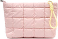 Puffer Quilted Makeup Bag Travel Cosmetic Bag Portable Puffy Checkered Toiletry Pouch Skincare Organizer Purse Pencil Case (Pink)