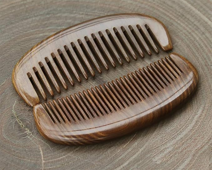Real Natural Green Sandalwood Wooden Comb/Boutique Hair/Beard Pick Comb - NO SNAGS,NO STATIC,NO TANGLE (Standard tooth)
