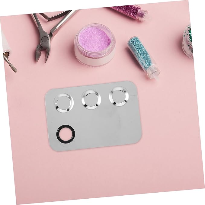 Makeup Mixing Plate Small Palette Cosmetic Foundation Dish Beauty Face Tray Powder Pallets Mini Makeup Tool Accessories Foundation Plate Make up Plate Silver Stainless Steel