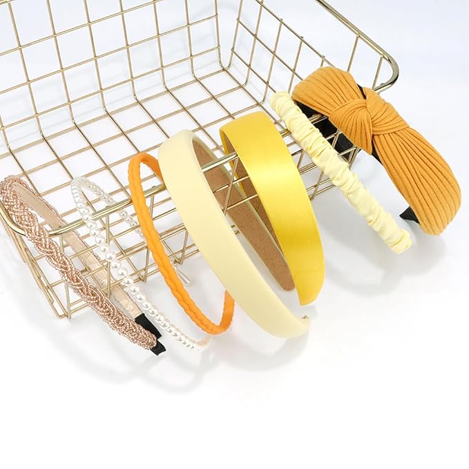 AHONEY 7 Pack Yellow Headbands for Women Girls Headbands Trendy Non Slip Hairbands Cute Hair Accessories Multi-style Headband Pack Diademas Para Mujer (Yellow)