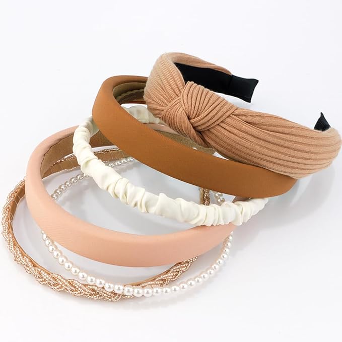 AHONEY 7 Pack Headbands for Women Girls Headbands Trendy Non Slip Hairbands Fashion Hair Accessories Multi-style Headband Pack Diademas Para Mujer (Neutral)