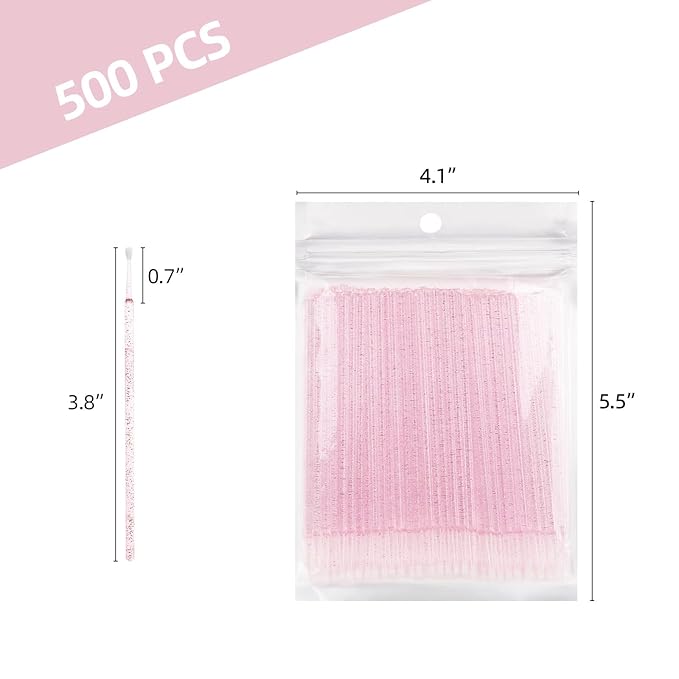 Tbestmax 500 Pcs Micro Applicator Brush, Micro Swabs, Disposable Eye Lashes Mascara Wands for Eyelash Extension - Crystal Pink