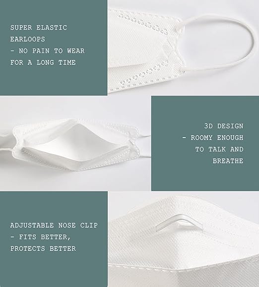 Borje KN95 Face Masks, 100 Pcs Disposable Face Masks, White Mask Against PM2.5 from Fire Smoke & Dust Filter Efficiency 95%