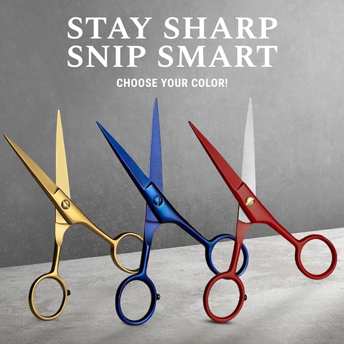 Ontaki Beard & Mustache Scissors for Men - 5inch, Gold Brass - 410C German Steel Durable, Ergonomic Design Travel Friendly Facial Hair Scissors - Beard Kit 2 Combs & Case Perfect for Styling