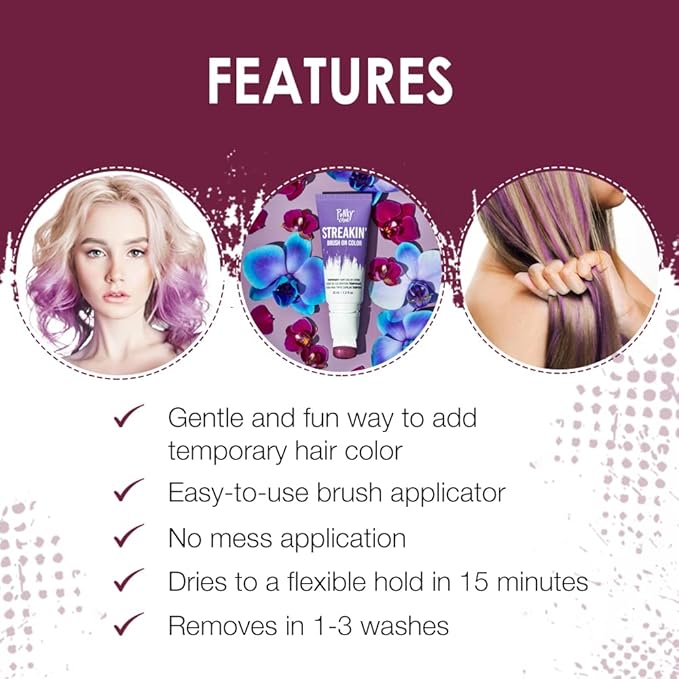 Punky Colour Streakin' Brush on Color Orchid, Temporary Hair Color Creme, Instant, DIY Hairstyle, Vibrant, Soft Hold, Men Women Kids, Easy-Squeeze Tube, 1.2 fl oz