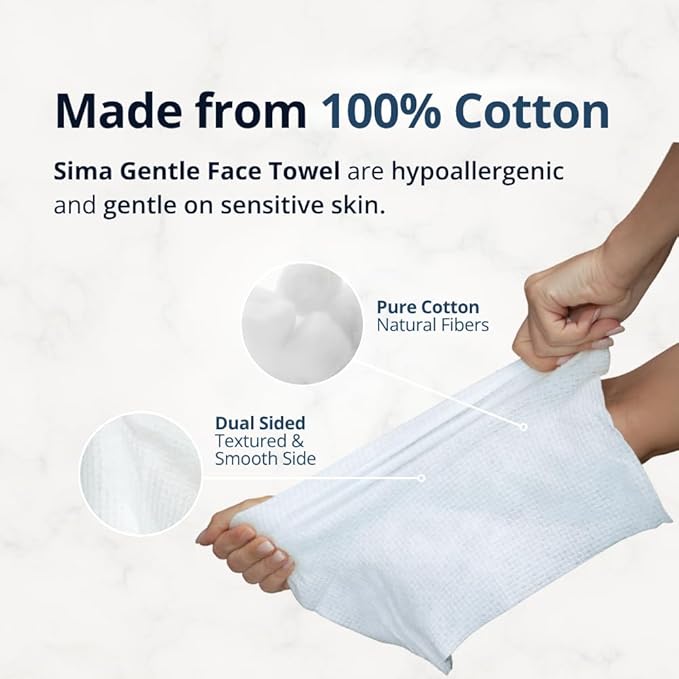 Sima Disposable Face Towels for Drying - 100% Cotton Face Wipes 150 Pack - Biodegradable Makeup remover for sensitive Skin, Gentle Clean facial cloth - Ultra-Soft & Lint-Free, Cruelty Free