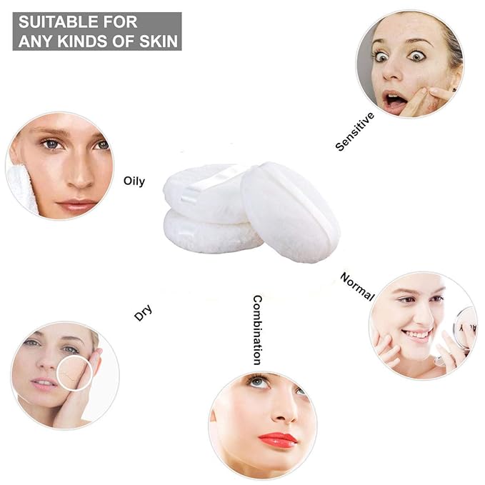 Large Loose powder Puff, 4.3'' XL Body Puff with Ribbon (10.9cm) (5PCS)