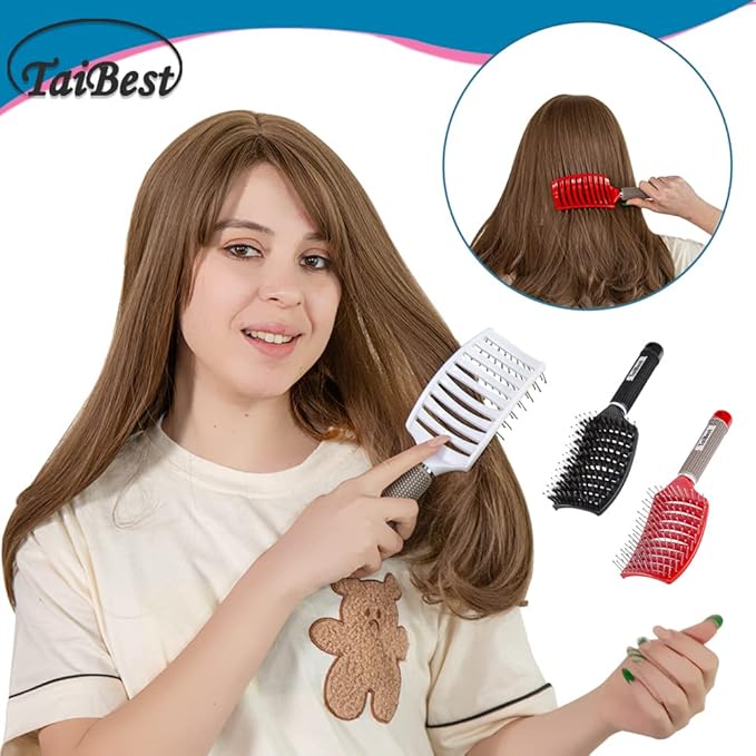 Boar Bristle Brush Set - Dry/Wet Detangler for Fine, Thick, Curly Hair - Curved and Vented Brush for Women, Men or Kids