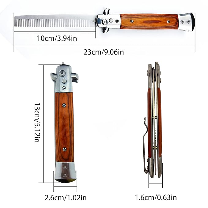 Folding Pocket Comb, Stainless Steel Beard Comb for Men, Switchblade Fine Tooth Mustache Combs Designed for Hair Salon Beauty Tool (Wood Color)