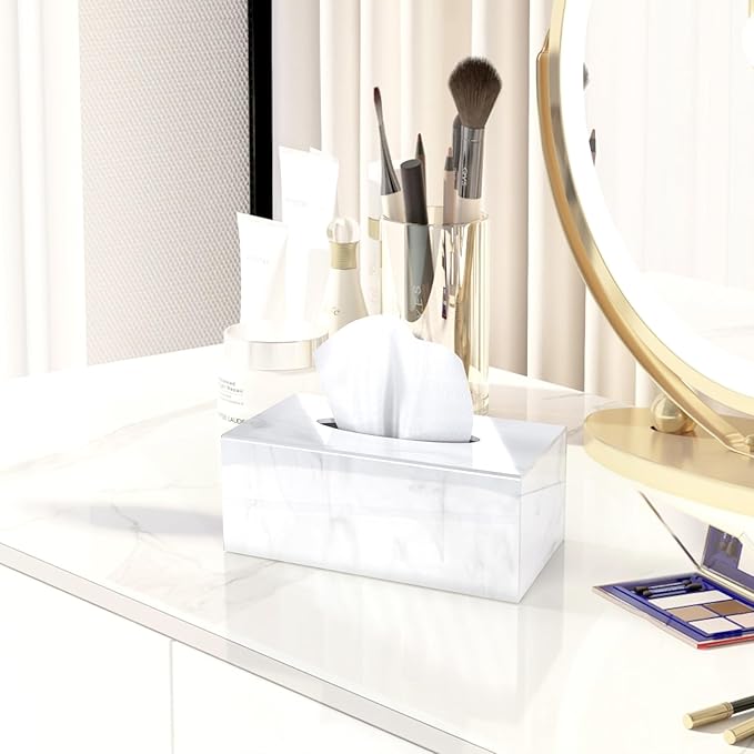 SILUT Tissue Box Cover Rectangle, Marble Texture Tissue Box Holder, Decorative Tissue Holder for Bathroom, Kitchen, Vanity, Modern Tissues Organizer
