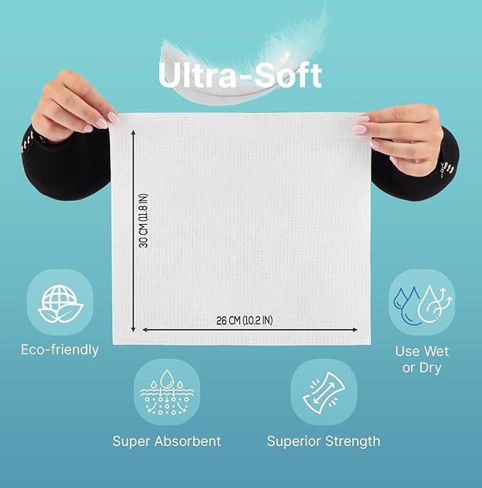 Nat.&Co. Derma Care Pro 100% USDA Biobased Material - Professional Grade Extra Large Face Towels - Bio-Based Towel, Makeup Remover Dry Wipes, Facial Wash Cloths for Sensitive and Clean Skin - 50 Count