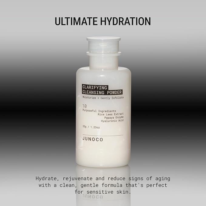 JUNO & Co. JADE Clarifying Cleansing Powder, Refillable Enzyme Face Cleanser, Gentle Exfoliating Powder-to-Foam Cleanser with Rice & Papaya Enzymes, For Smooth Hydrated Skin, 35g