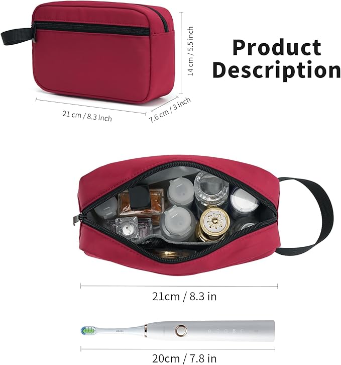 Travel Toiletry Bag, Small Cosmetic Bag, Hanging Water-Resistant Organizer for Men & Women, Ideal for Makeup, Shaving Kit, Gym Essentials & Travel Accessories (Burgundy)
