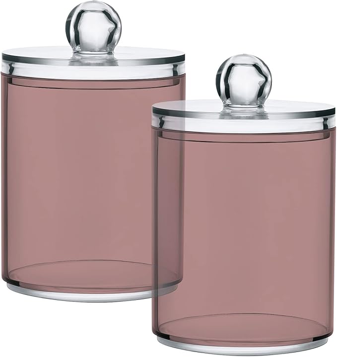 Rosy Brown Qtip Holder Organizer Dispenser Cotton Swabs Cans Plastic Jars with Lid Set 4 Pack Bathroom Storage Canister for Cotton Ball Floss Cotton Pads