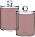 Rosy Brown Qtip Holder Organizer Dispenser Cotton Swabs Cans Plastic Jars with Lid Set 2 Pack Bathroom Storage Canister for Cotton Ball Floss Cotton Pads