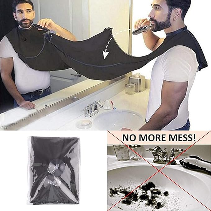 Beard Apron Beard Bib Hair Catcher mens gifts for birthday unique husband gifts With 2 Suction Grooming Accessories For Men For Sink Shaving And Trimming (White)