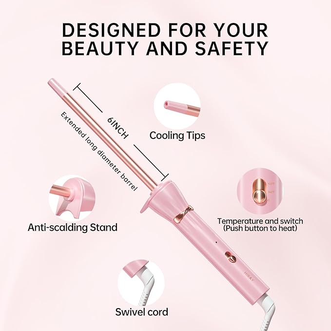 Hahahope 3/8 Inch Skinny Curling Iron & Wand, 9mm Mini Barrel for Short & Long Hair, Dual Voltage with 2 Heat Settings, Fast Heat Ceramic Curler