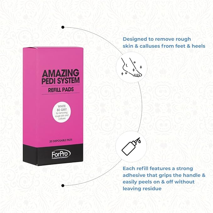 ForPro Professional Collection Amazing Pedi System Refill Strips, White, 80 Grit, Pedicure File Refills, 5” L x 2.5” W, 20-Count