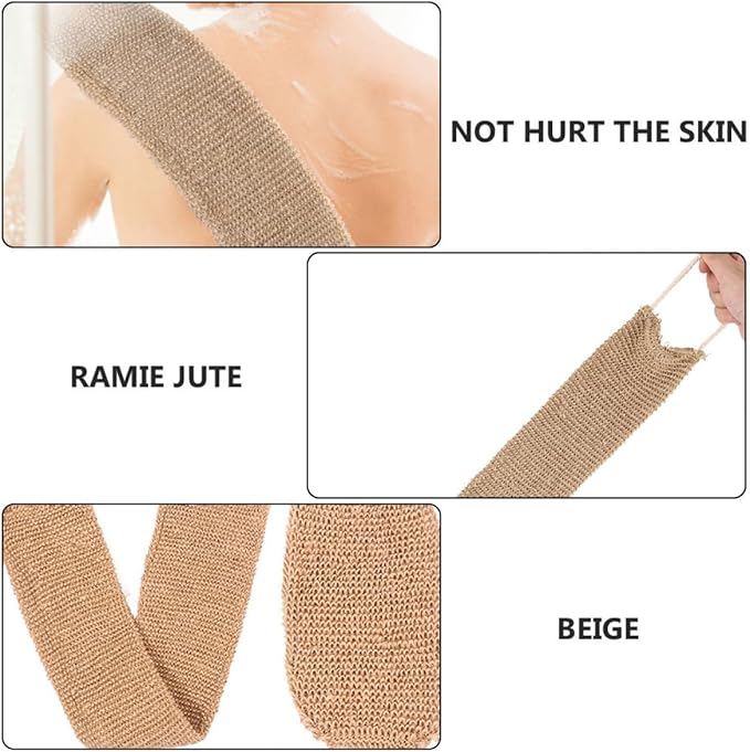 Operitacx Natural Ramie Jute Back Scrubber Bath Exfoliator Strap for Shower, Long Body Scrubbing Towel for Dead Skin Removal, Suitable for Men and Women, Bathing Accessory