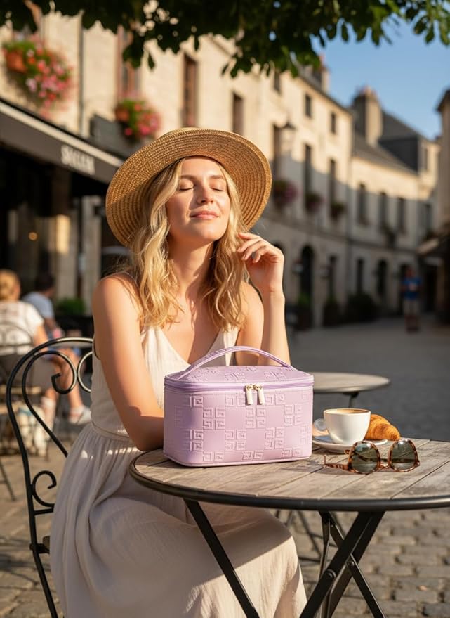 Meiyuuo Makeup Bag Large Cosmetic Bags for Women Girls Cute Travel Zipper Pouch Toiletry Organizer for Beauty Essentials Waterproof (Light Purple)