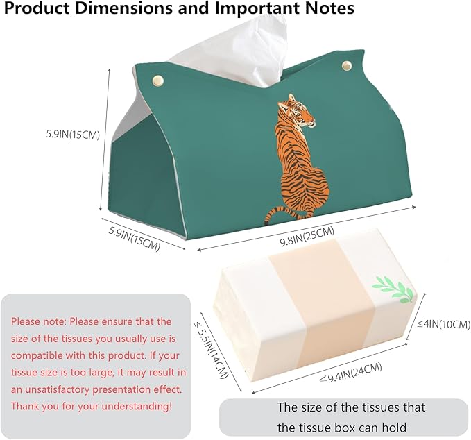 Green Tiger Leather Tissue Box Cover Rectangle,Vintage Tiger Decor Toilet Paper Box Holder,Decorative Facial Paper Case for Farmhouse Living Room Bathroom Kitchen Office Desk,9.8x5.9x5.9In