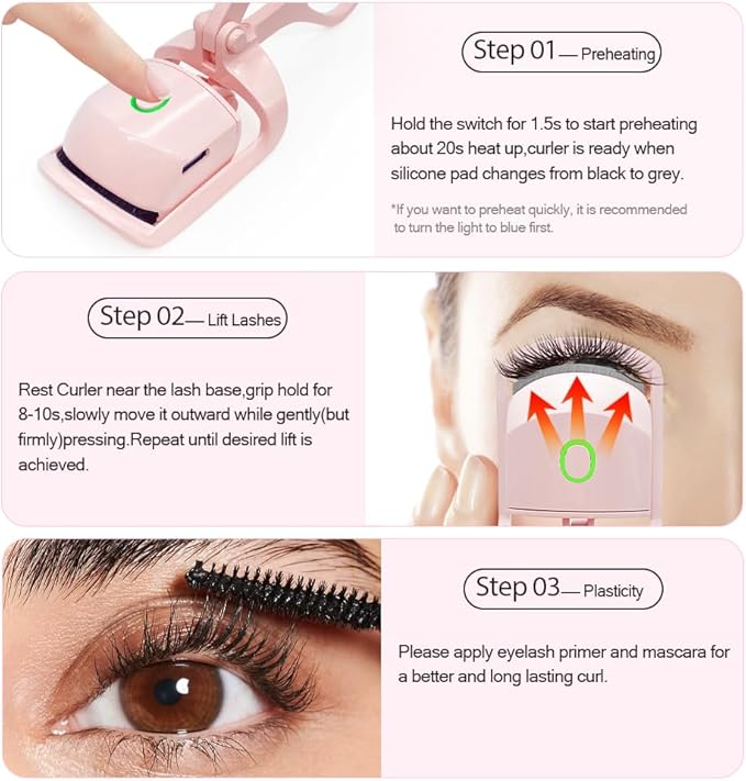 Heated Eyelash Curler with USB,Fast Heat up & 24H Long-Lasting,Rechargeable Electric Lash Curlers,Temperature Control,Safe Anti-Burn Quick Natural Curling Eye Lashes,Orange