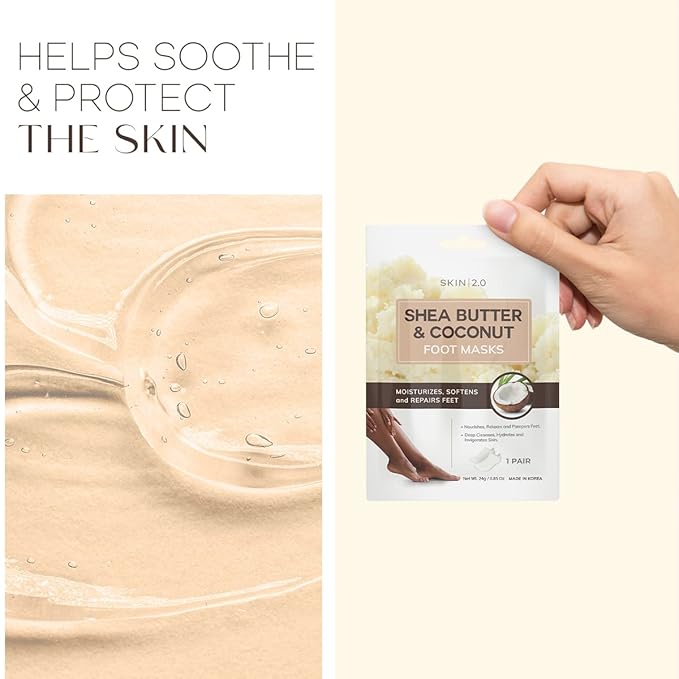 Shea Butter & Coconut Foot Masks - Softens Calluses, Treats Cracked Heels, Soothing & Hydrating - Dermatologist Tested Korean Skincare - Clean Beauty, Cruelty-Free, All Skin Types - 3 Pairs