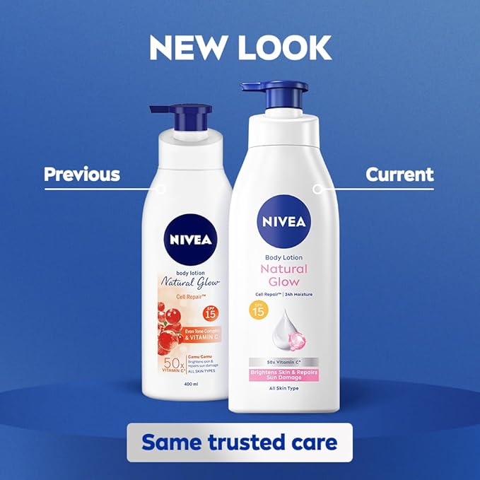 Nivea Natural Glow Cell Repair Body Lotion | With SPF 15 and 50X Vitamin C | 13.52 Fl Oz | Pack of 1