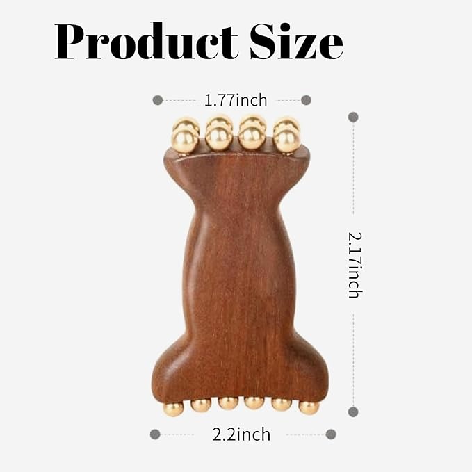 Sandalwood Facial Massage Roller with 20 Brass Beads, Natural Wood Handle Traditional Beauty Care Tool for Jawline, Neck and Face Sculpting, Double Head
